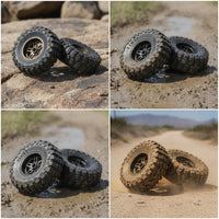4 Pieces RC Crawler Tire with Metal Hub Rubber RC Crawler Wheel Assembly Replacement Wheel Rims with Tire for Trail Riding