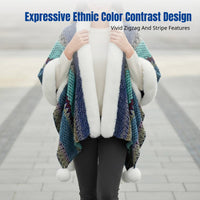 Imitation Otter Shawl, Knitted Cape, Striped, Color Contrast, Ethnic Style, Women's Autumn Winter Wrap