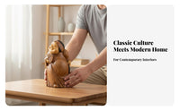 Chinese Landlady Figurine Good Auspicious Figurine Traditional Chinese Table Ornament Faux Wood Carving Statue for Business Owners, Living Room