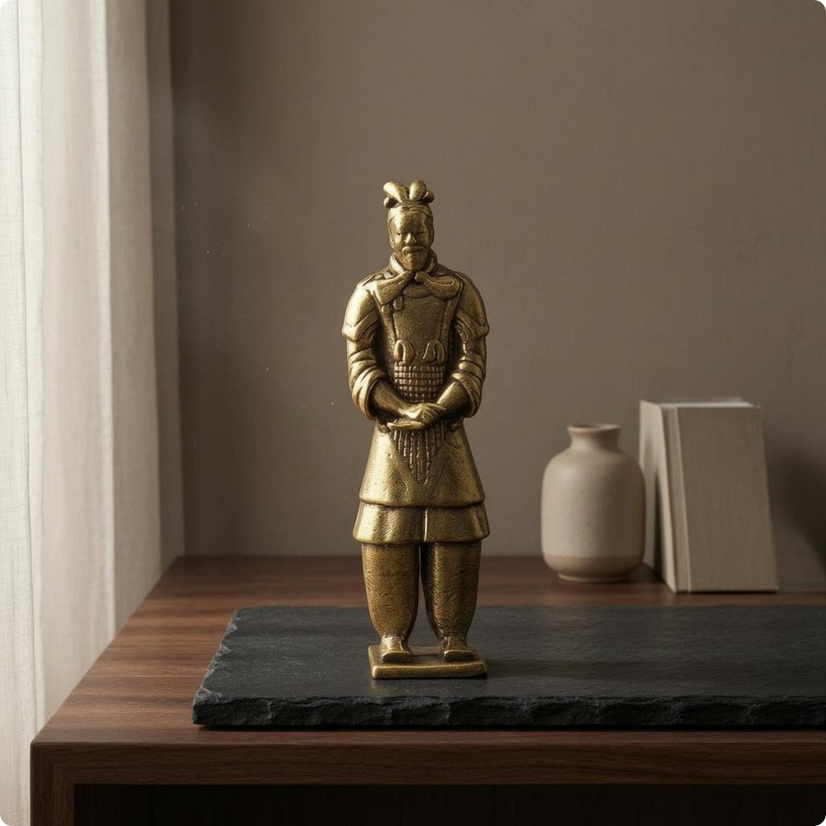 Lustrous Finish Terracotta Warrior Figurine Souvenir-Style Brass Warrior Figurine Compact Terracotta Soldier Ornament Detailed