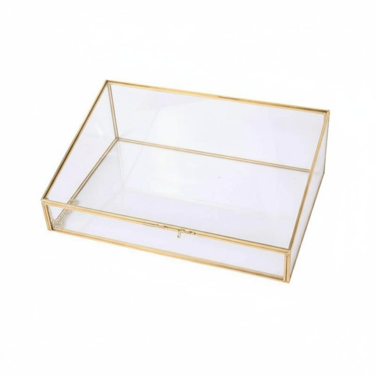 Trapezoid Glass Display Case Gold-Tone Frame Jewelry Box Dust-Proof Lid for Desk