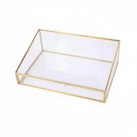 Trapezoid Glass Display Case Gold-Tone Frame Jewelry Box Dust-Proof Lid for Desk