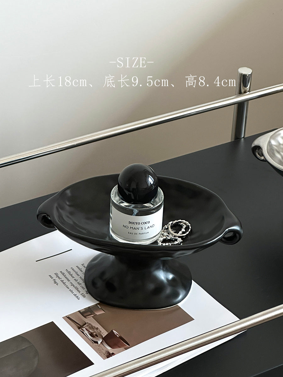 装饰摆件轻奢陶瓷香薰托盘高级感银色蜡烛烛台侘寂风玄关杂物收纳