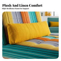Adjustable Headrest Striped sectional Sofa Latex Filling Sectional Couch High-Resilience Foam Living Room Furniture Breathable Fabric for Families, Homeowners, Adults, Villas, Large Houses, recreation Area, Office
