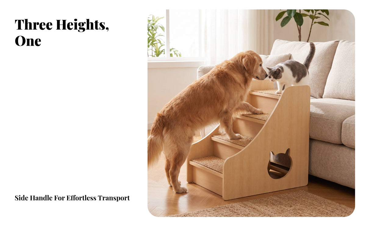 Solid Wood Wooden Dog Stairs Sturdy Wooden Pet Stairs Safe Dog Steps with Anti-Slip Surface Long-Lasting for Small Dogs, Injured Pets, High Bed, Sofa, Indoor