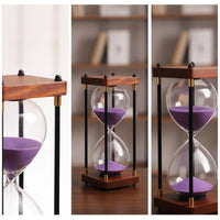 Decorative Glass Hourglass with Wooden Base Vintage-Inspired Tabletop Hourglass Timer Elegant Retro Sand Glass Antique for Students, Readers, Desk, Office, Bookshelf