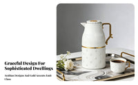 Floral Embossed Insulated Container Jug Ribbed Hot Water Jug Gold-Tone Trim Tea Server Side Handle
