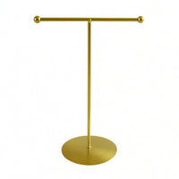 T-Shaped Jewelry Stand Tabletop Necklace Holder Bracelet Display Stand Gold-Tone Jewelry Display with Round Base Metal for Women