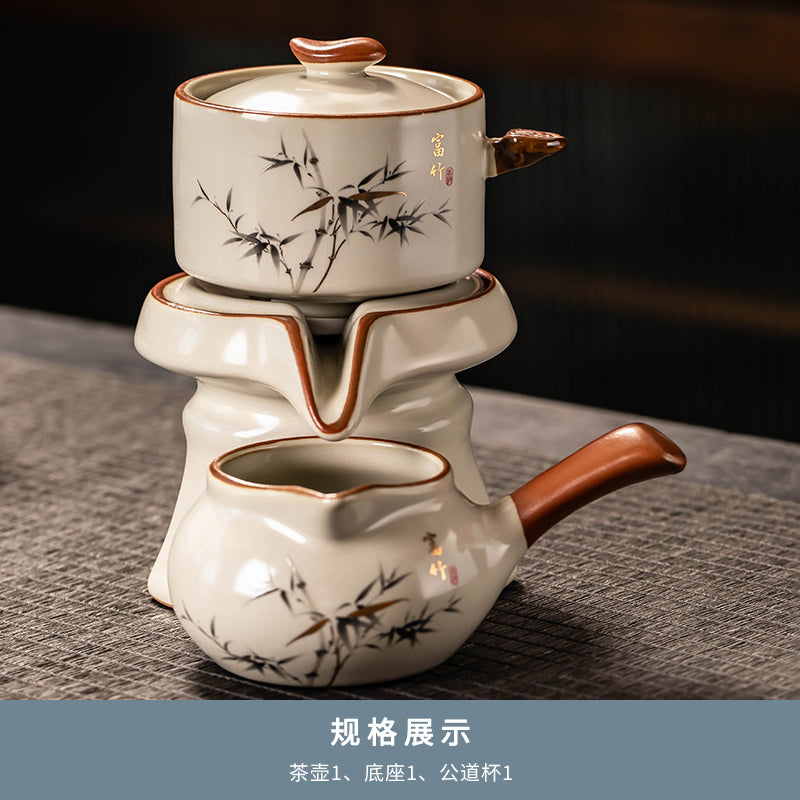 汝窑自动茶具套装家用高档陶瓷茶壶功夫茶杯2025新款懒人泡茶神器 汝窑富竹自动茶具-单泡茶机+公杯