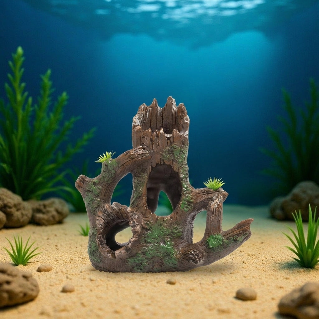 Realistic Driftwood Aquarium Cave and Tree Trunk, Sinkable Aquarium Ornaments for Fish and Bark Hiding Spot