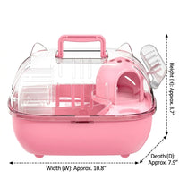 Luxury Hamster Cage and Portable Pet Carrier, Elliptical Travel Cage for Hamsters with Handle, Hinged Transparent Lid for Outdoor Travel