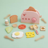 Wooden Bread Warmer Toy Pastel Wooden Breakfast Set Printed Symbols Kids Plaything for Children