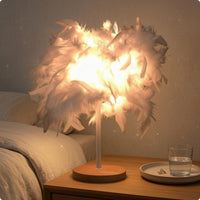 Feather Table Lamp Corded Feather Bedside Lamp Round Base Housing Lighting for Tabletop