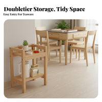 Multi-Purpose Wooden Tea Table Space-Saving 2-Tier Side Table Sturdy Construction Solid Wood Nightstand Minimalist Design for Mahjong Players, Apartment Dwellers, Card Room, Bedroom, Balcony, Entryway
