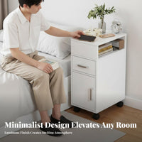 Space-Saving Narrow Bedside Cabinet Slim contour Narrow Storage Cabinet Minimalist Design Nightstand Multi-Purpose for Apartment Dwellers, Homeowners, Students, Bedroom, Small Spaces, Sofa Side, Living Room