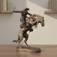 Cowboy Horse Statue Detailed Design Bronze Horseman Statue Artisanal Appearance Horseback Riding Ornament for Office