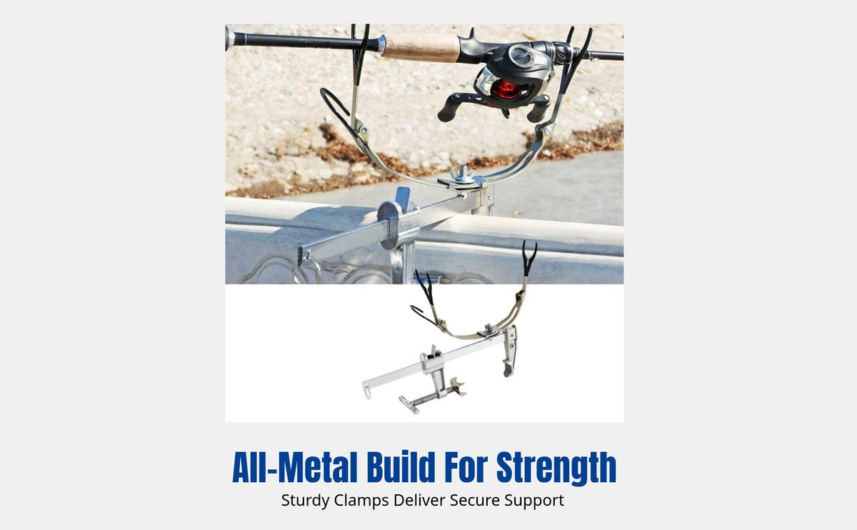 Double Fixed Metal Rod Holder, Adjustable Base, Portable Support for Bridge & Boat Fishing