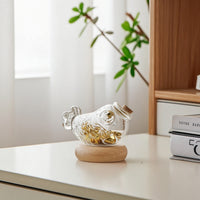Decorative Aquatic Shaped Jar Borosilicate Glass Jar with Wood Base Clear Glass Bottle with Cork Stopper Cute for Collectors, Minimalists, Shelf, Desk, Home Office