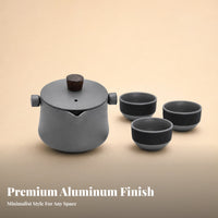 4 Pieces Camping Tea Set Hard-Anodized Portable Tea Set Built-Mesh Strainer Outdoor Drinkware