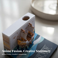 3D Paper Carving Note Pad Creative Gift 3D Paper Sculpture Notepad With Display Case Tear-off Ship Sculpture for Anime Fans, Collectors, Study Room