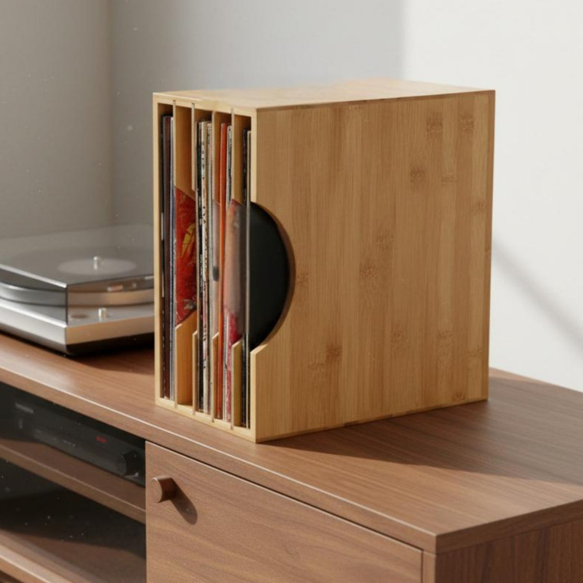 LP Album Storage Box Clear Acrylic Panels Wooden LP Album Box Retro Design
