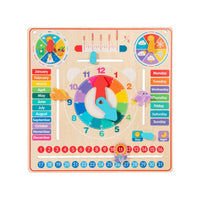 Multicolor Child-Centered Calendar Clock Board Movable Hands Wooden Calendar Clock Board Sliding Parts Educational for Preschoolers, Kids