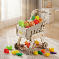 Toddler Toy Shopping Cart with Play Food Kids Shopping Cart Toy Easy-Push Grocery Cart Smooth-Rolling for Toddlers, Playroom