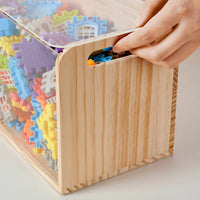 2 Pieces Natural Wood Grain Acrylic-Top Storage Box Handle Cutouts Wooden Toy Chest Rectangular Toy Storage Box Simple Design for Classroom, Home