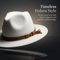 Fedora Hat for Men and Women with Wide Brim for Sun Protection, Wool Felt Trilby with Tassel Trim Detail