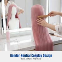 Cosplay Wig, Long Straight Black Hair, Middle Part, High Temperature Fiber, Unisex, Multiple Colors