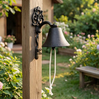 Wall-Mounted Bell with Pull Rope Rustic Hanging Bell with Pull Rope for Entryway