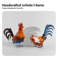 Metal Cockerel Statue Handmade Outdoor Cockerel Sculpture Iron Cockerel Figurine Whimsy-Filled Design Colorful Chicken Sculpture