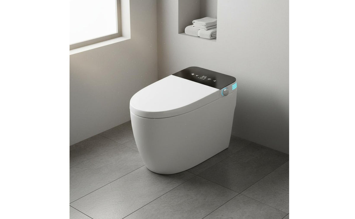 Single-Unit-Piece Toilet Warm Water Automatic Toilet Bathroom Fixture Air Dryer Night Light