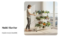 Multi-Layer Design 3-Tier Rolling Plant Trolley 360° Swivel Wheels Flower Rack Sturdy Frame Garden Supply Large Capacity for Gardening Enthusiasts, Event Planners, Balcony, Living Room, Indoor, Wedding