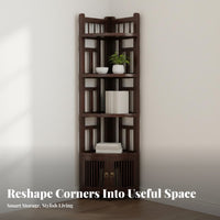 Space Saving Freestanding Corner Shelf Single-Unit 90-Degree Fit Tall Corner Bookcase Sturdy Construction Storage Cabinet High Load Capacity for Apartment Dwellers, Decor Enthusiasts, Living Room, Bedroom, Entryway, Kitchen