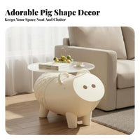 Cute Design Pig Shaped Side Table Multi-Functional Cartoon Pig End Table Space Saving Creature Storage Ottoman Stable Load-Bearing for Families, Toddlers, Living Room, Bedroom, Playroom, Nursery