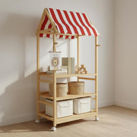 Solid Wood Wooden Book and Toy Display Child-Friendly Design Pretend Play Market Stand Encourages Tidying Market Stall Toy Shelf Develops Creativity for Toddlers, Playroom, Nursery