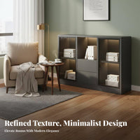 Multiple Compartments Glass Door Office Sideboard Adjustable Shelves Filing Cabinet Minimalist Aesthetic Storage Credenza Wide Top Surface for Business Owners, Homeowners, Interior Decorators, Study Room, Reception Area, Hallway, Entryway