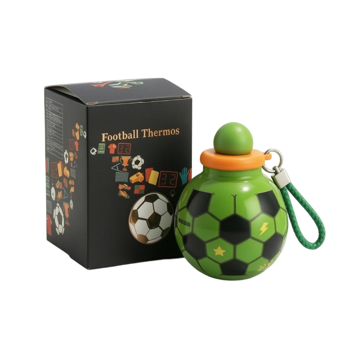 Football Cup Stainless Steel Insulated Cup with Strap Insulated Soccer Ball Water Bottle for Kids, Students, Outdoor Sports, School