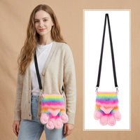 Crossbody Bag Paw-Shaped Shoulder Bag Soft Pile Purse for Teens, Cosplayers
