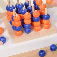 Row Four Game Strategy Wooden Board Game with Beads for Adults, Classroom