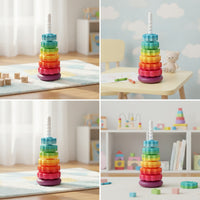 Stackable Rainbow Stacking Stacker Fine-Motor Stacking Toy with Spiral Pole Sensory Disc Stacker BPABPA-Safe for Preschool