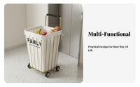 Multifunctional Design Metal Frame Storage Trolley Space-Saving Storage Cart with Liner Heavy Duty Rolling Laundry Basket Rust-Resistant for Homemakers, Apartment Dwellers, Living Room, Bedroom, Bathroom, Supermarket