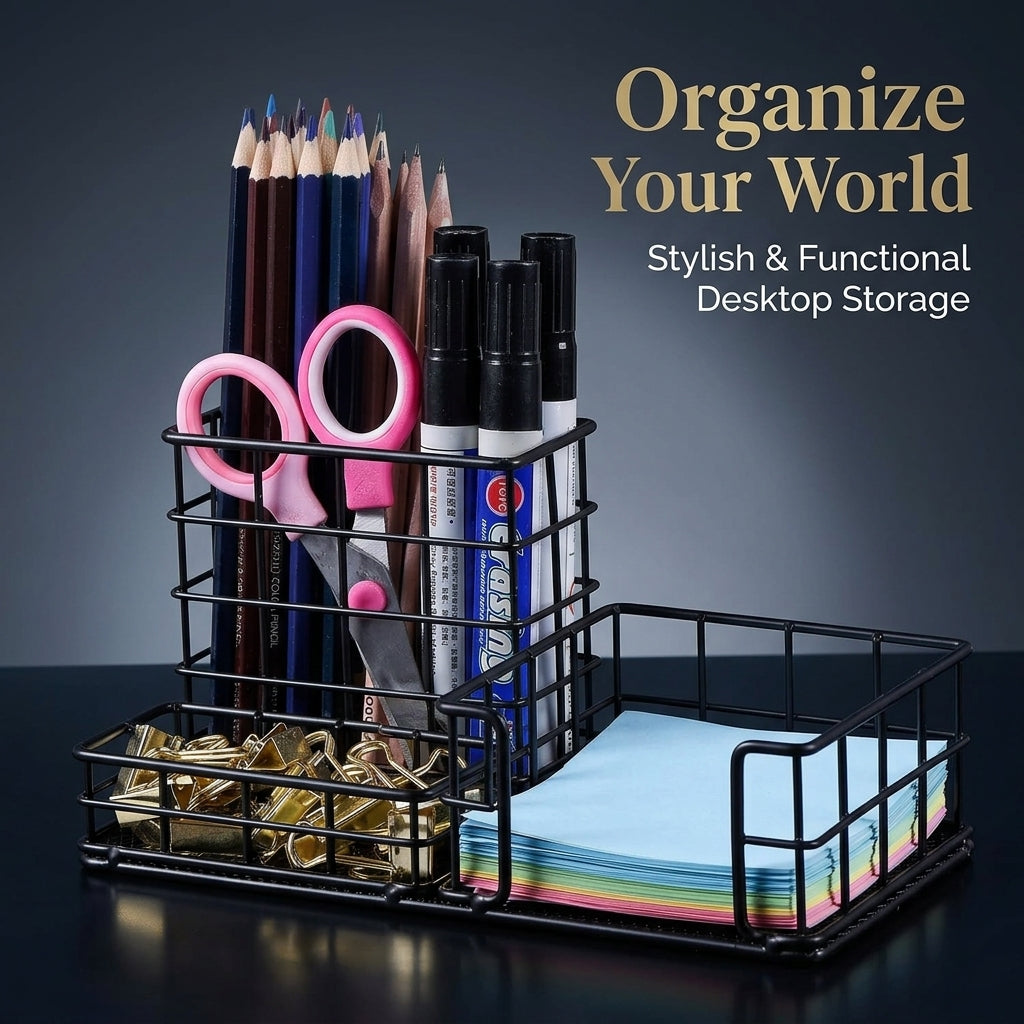Metal Office Organizer Set with Pen Holder, 3 Piece Desk for Home Multifunctional File Rack Stationery