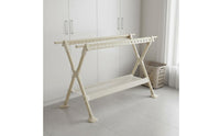 Heavy Duty Foldable Clothes Drying Rack Height Adjustable Double Rod Garment Rack Windproof Design Extendable Clothes Horse Installation-No Assembly Required for Balcony, Indoor, Outdoor