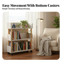 With casters Multi-Tier Rolling Book Cart Space-Saving Tiered Rolling Organizer Simple Design bookcase Easy to Assemble for Students, Office Workers, educators, Living Room, Bedroom, Classroom