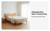 Floating Wooden Bedstead Nordic design Bed Frame Minimalist Aesthetic Bedroom Furniture for Apartment Dwellers, Adults, Small Living Spaces, Guest Room