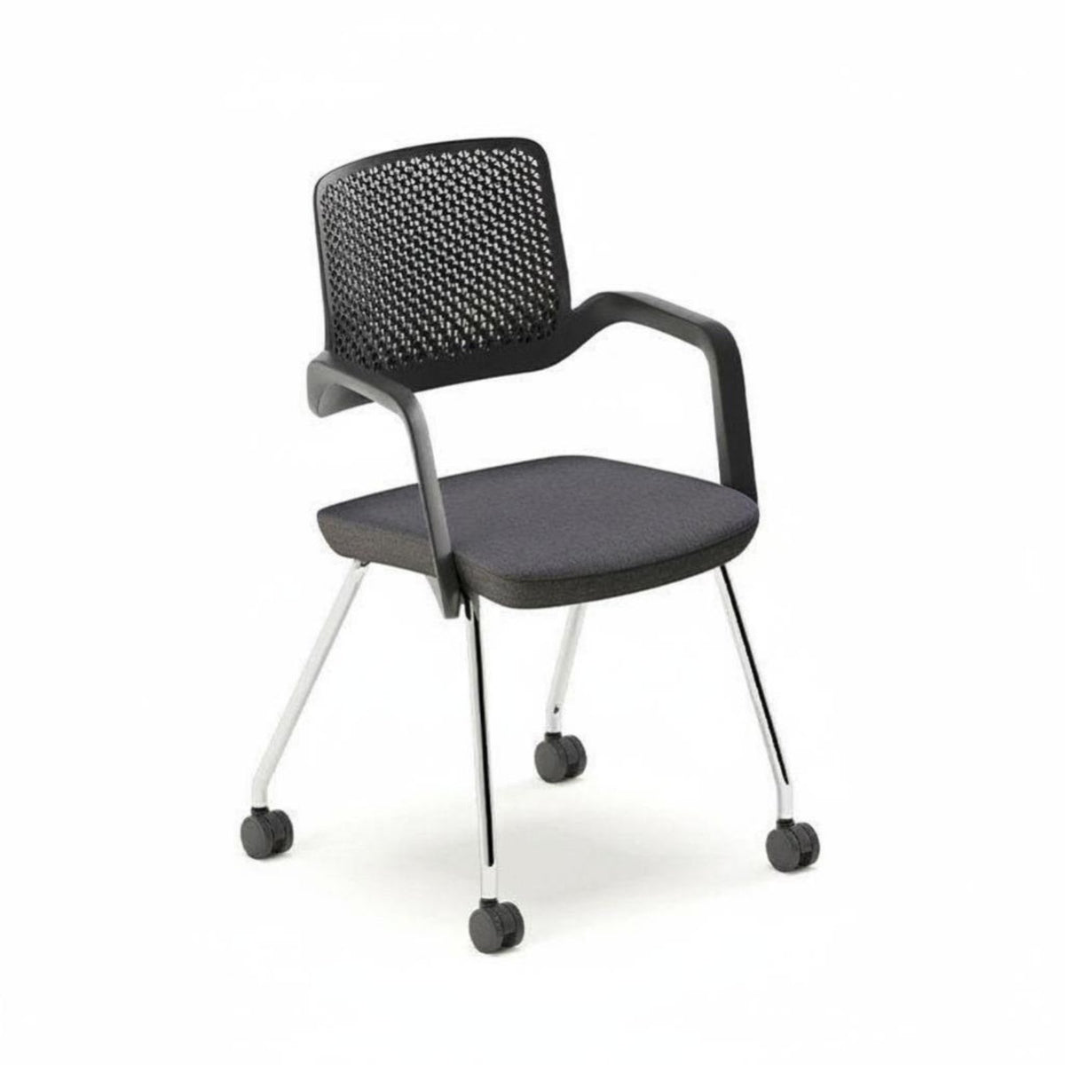 Breathable Backrest Wheeled Armchair with Perforated Back Effortless-rollingRolling Casters Wheeled Task Chair Ergonomic Design Office Furniture Padded Seat for Employees, Conference Attendees, Home Workers, Training Room, Workplace