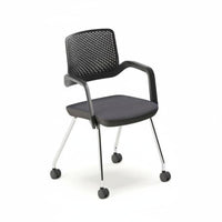 Breathable Backrest Wheeled Armchair with Perforated Back Effortless-rollingRolling Casters Wheeled Task Chair Ergonomic Design Office Furniture Padded Seat for Employees, Conference Attendees, Home Workers, Training Room, Workplace