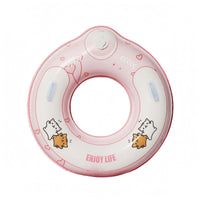 Built-in Valve Pink Donut Pool Float Glossy Cat Print Swim Float Side Handles Donut Swim Buoy for Swimming